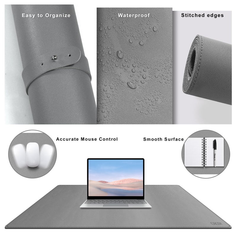 Cacoy 40" x 16" PU Leather Desk Pad Blotter, Extended Gaming Computer Mouse Pad, Waterproof Writing Pad Desktop Protector Mat for Office and Home (Grey) - Image 5